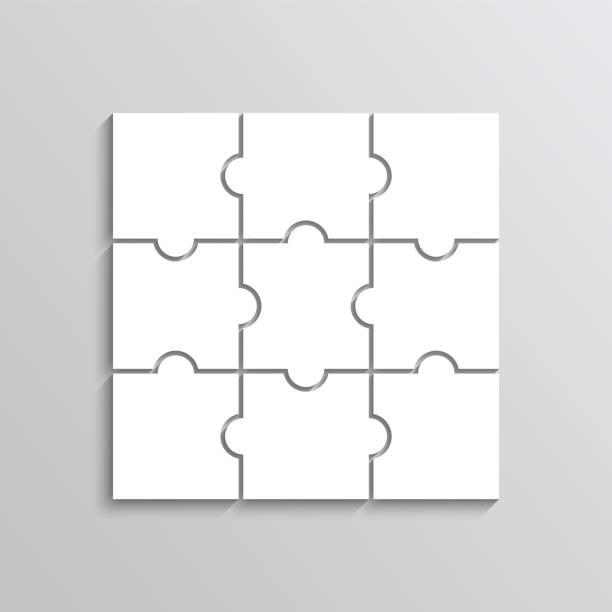 illustrations, cliparts, dessins animés et icônes de grille de puzzle avec 9 pièces. jeu de pensée jigsaw. illustration vectorielle. - 9