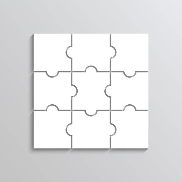 Puzzle grid with 9 pieces. Jigsaw thinking game. Vector illustration. Puzzle game with 9pieces. Jigsaw outline grid. Simple mosaic layout. Thinking game with separate shapes. Modern puzzle background. Laser cut frame. Vector illustration. number 9 stock illustrations