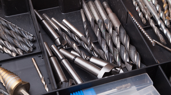 case with different types of drill bits and other