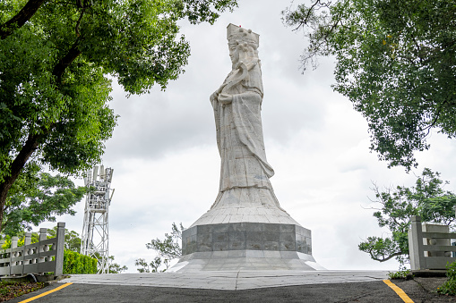 The Mazu Temple in Macau, the statue of Mazu on the top of the mountain