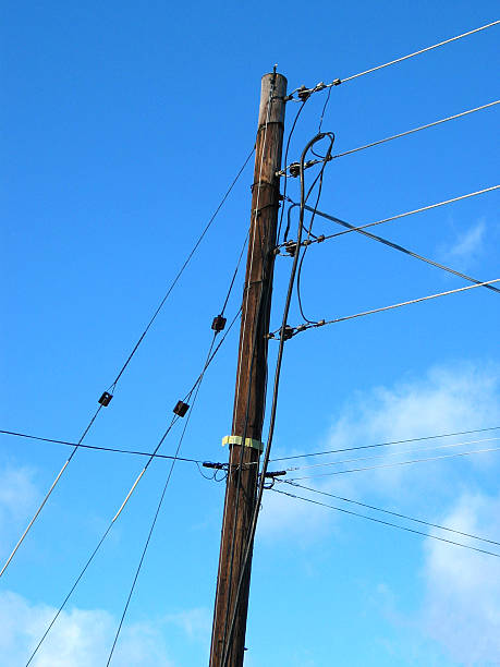 Electricity wires and a pole stock photo