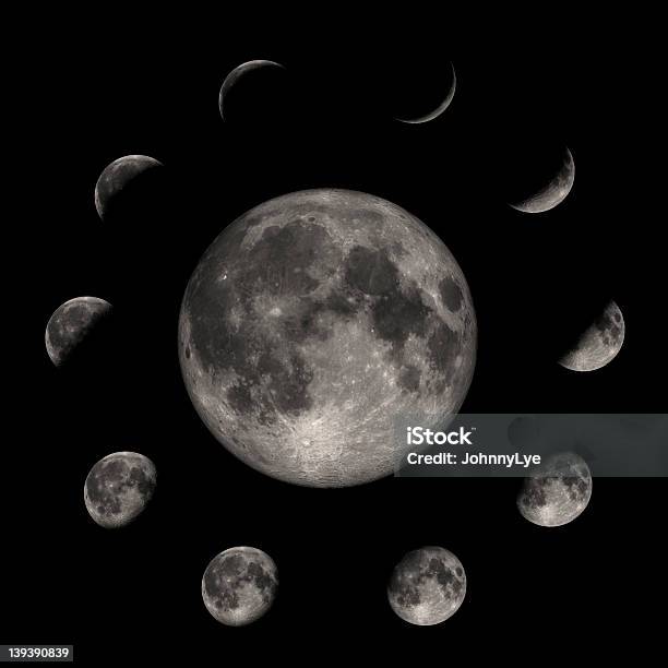 Moon Phases Stock Photo - Download Image Now - Moon, Moon Surface, Phase Image