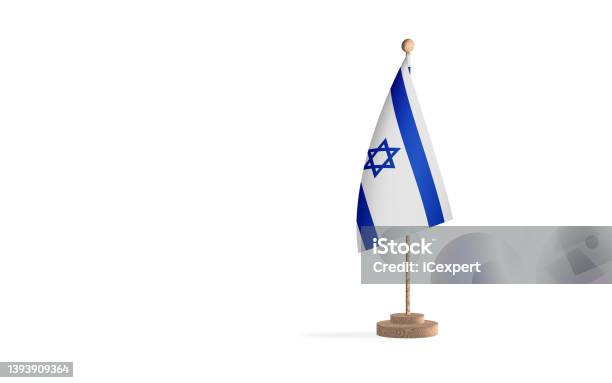 Israel Flagpole With White Space Background Image Stock Photo - Download Image Now - Israeli Flag, Standing, Pole