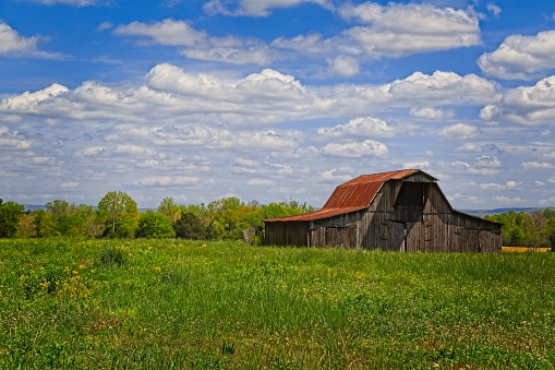 A barn and field in Tennessee covered.