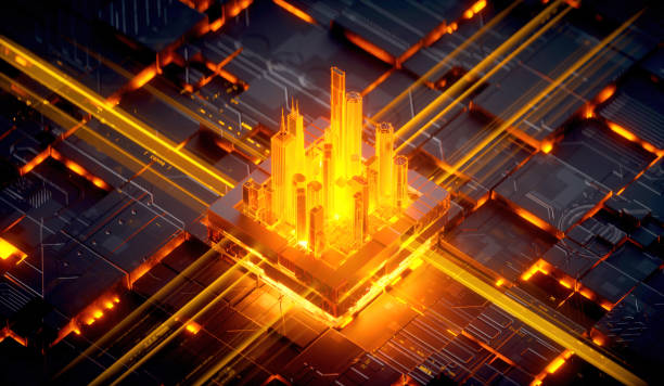 istock 3D rendering of cyberpunk AI. Circuit board. Technology background. Central Computer Processors CPU and GPU concept. Motherboard digital chip. Tech science background. 1393911536