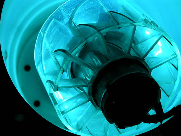 블루 투명 터빈 블레이드 및 모터 - turbine small electric motor electricity 뉴스 사진 이미지