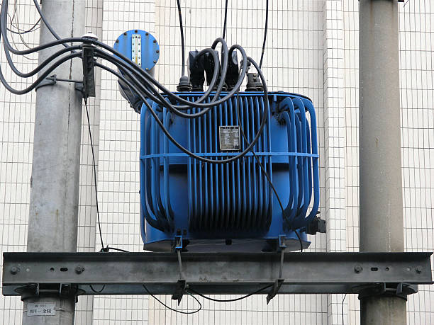 electric transformer in blue stock photo