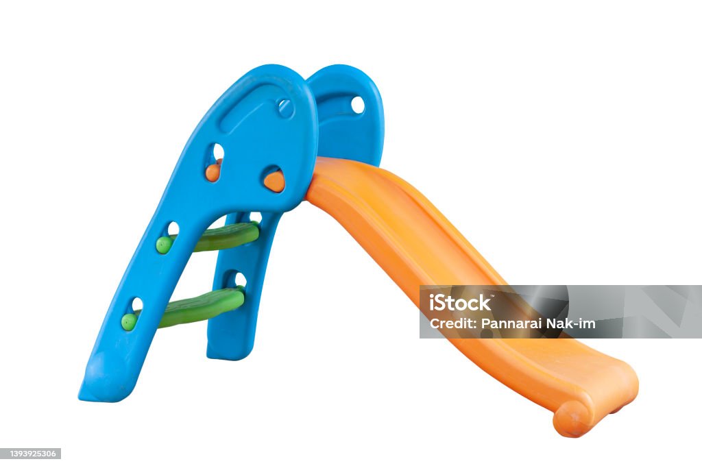 Plastic slide is a toy that children be satisfied isolated on white background included clipping path. Slide - Play Equipment Stock Photo