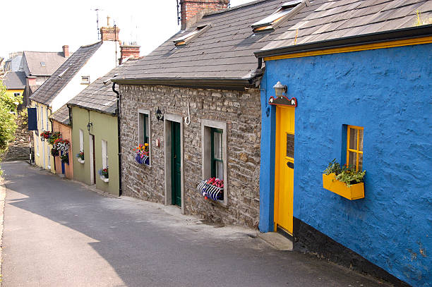 A view along a street of elegant townhouses in Belfast, Northern Ireland.