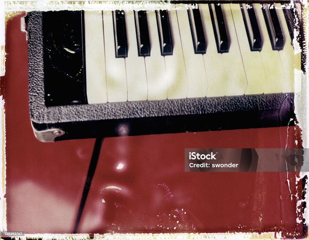 plan part of electric piano on red background, instant print image transfer Horizontal Stock Photo