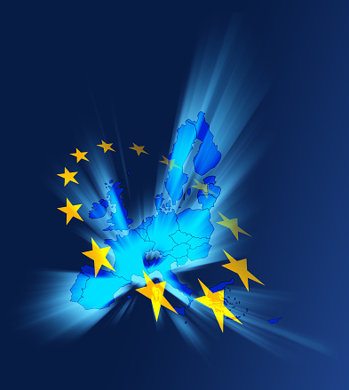 European Unions 12 Gold Stars On A Blue Map Background Stock Photo -  Download Image Now - iStock