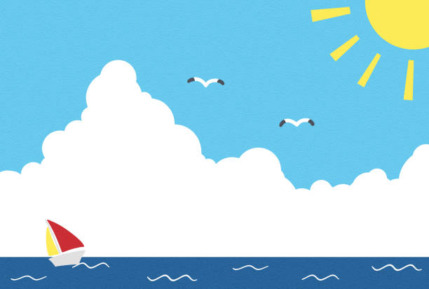 ilustrações de stock, clip art, desenhos animados e ícones de summer sea landscape background illustration - cumulonimbus