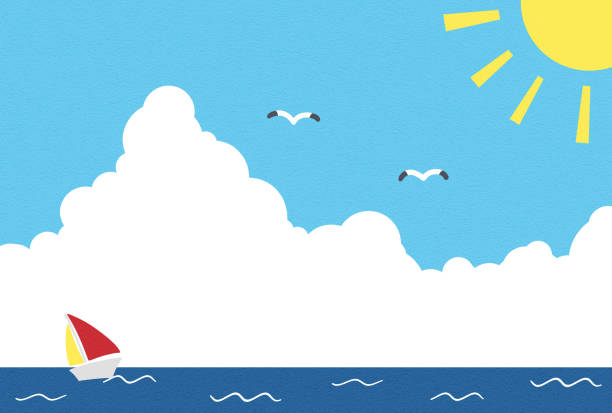 иллюстрация летнего морского пейзажа - cumulonimbus stock illustrations