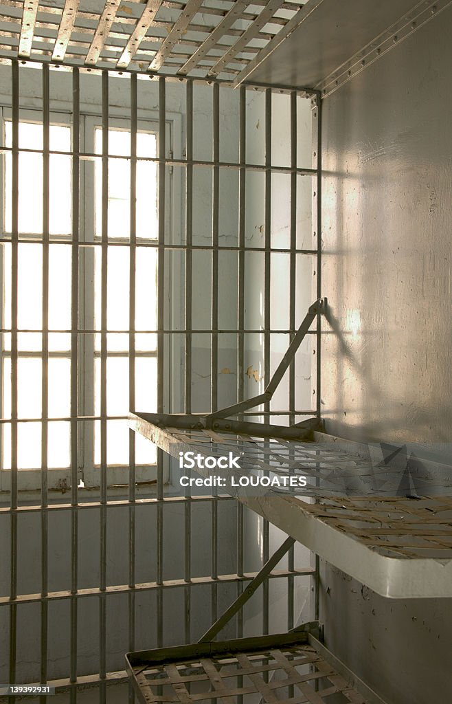 Jail cell 2 Stark cell room from long abandoned jail in Globe, AZ.  Abandoned Stock Photo