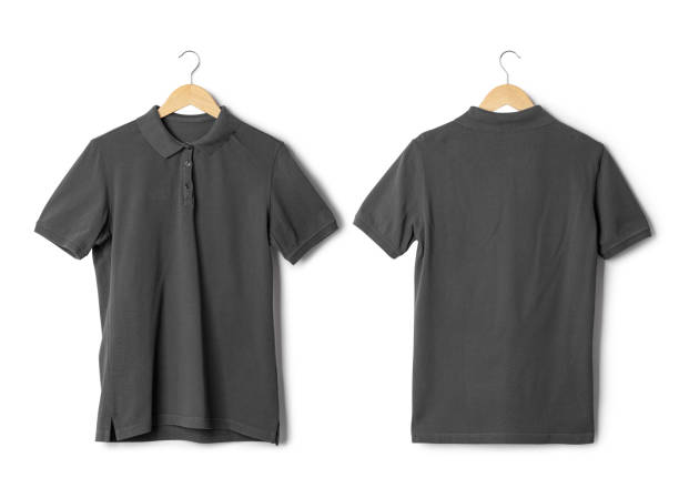 istock Realistic Grey polo shirt mockup hanging front and back view isolated on white background with clipping path 1393932913