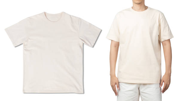 Beige T shirt mockup isolated on white background with clipping path