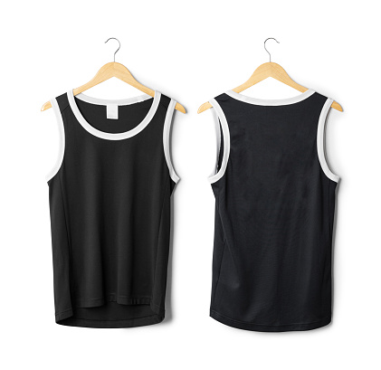 Realistic sport Tank top mockup hanging front and back view isolated on white background with clipping path