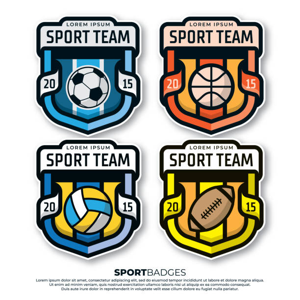 ilustrações, clipart, desenhos animados e ícones de conjunto de modelo de design de crachá do logotipo sport, logotipo esportivo com fundo de escudo - voleibol desporto de equipa