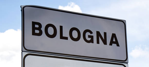 istock Bologna road sign isolated on a blue sky background. 1393937128