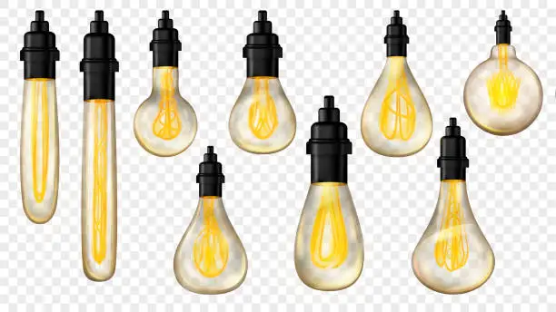 Vector illustration of Set of vintage incandescent lamps