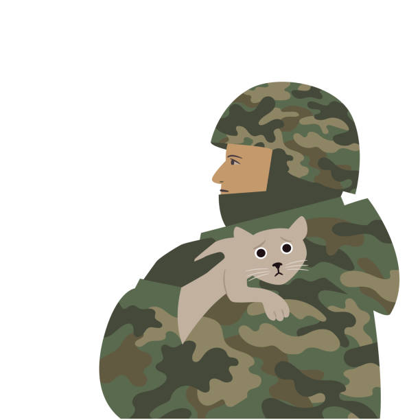 istock Soldier rescue little cat. Animals suffer in the war 1393939183