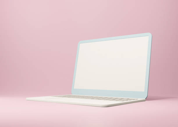 Laptop blank screen on pink background. 3d render illustration