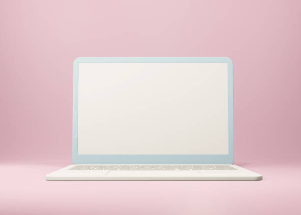 istock Laptop blank screen on pink background. 3d render illustration 1393940339