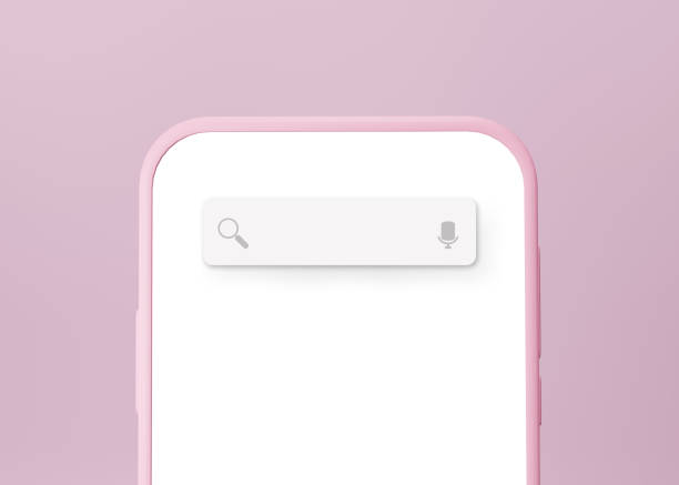 Search tool bar on smartphone screen concept Search tool bar on smartphone screen concept. Search the mobile web on the Internet mock empty search bar for text titles. 3d render cartoon of a searching stock pictures, royalty-free photos & images