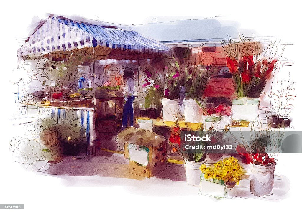 Mercado de flores - Ilustración de stock de Aire libre libre de derechos