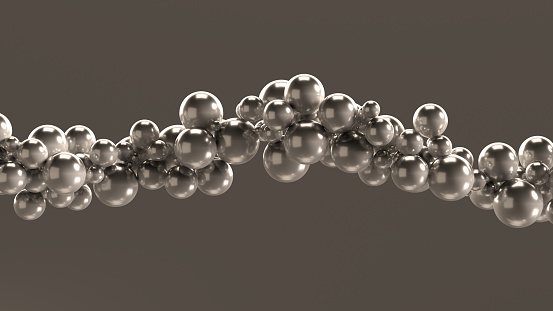 Abstract flying spheres on gray background, 3d render.