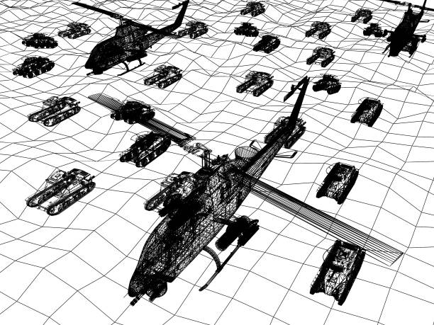 3d Wire Frame  of Helicopter with tank