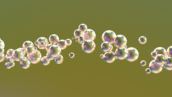 Abstract flying spheres on colorful background, 3d render.