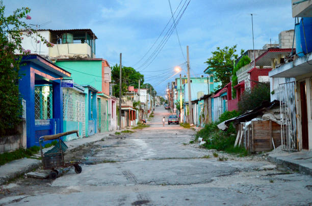 Broken Cuban Street At Dusk stock photo