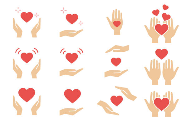 Hand and heart icon set Hand and heart icon set hands cupped stock illustrations