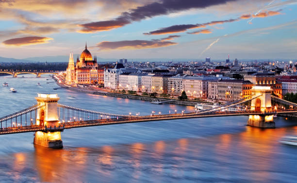 istock Budapest with chain bridge and parliament 1393946069