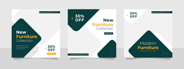 ilustrações de stock, clip art, desenhos animados e ícones de minimalist furniture and home interior sale banner or social media post template - wooden post