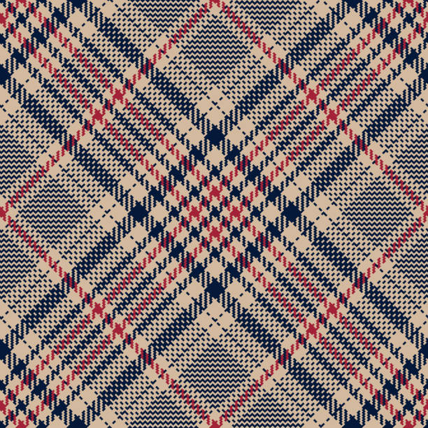 Tartan plaid pattern glen in navy blue, red, beige brown. Seamless diagonal tweed check illustration for dress, skirt, blanket, scarf, throw, other modern spring autumn winter fashion fabric print. Tartan plaid pattern glen in navy blue, red, beige brown. Seamless diagonal tweed check illustration for dress, skirt, blanket, scarf, throw, other modern spring autumn winter fashion fabric print. houndstooth check stock illustrations