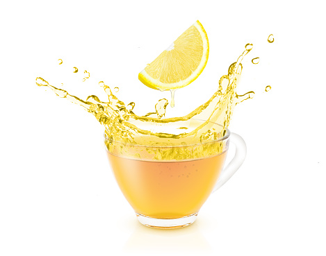 Lemon tea splash isolated on white background.