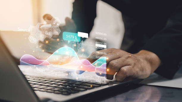 istock Business analyzing big data screen and economic growth with financial diagram graph interfaces. Concept of virtual dashboard technology digital marketing and global network connection. 1393953115