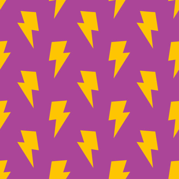 ilustrações de stock, clip art, desenhos animados e ícones de modern trendy abstract background, seamless pattern. yellow flash, thunder on purple backdrop. bright colors. vector design element. packaging design. wrapping paper. - competitive sport flash