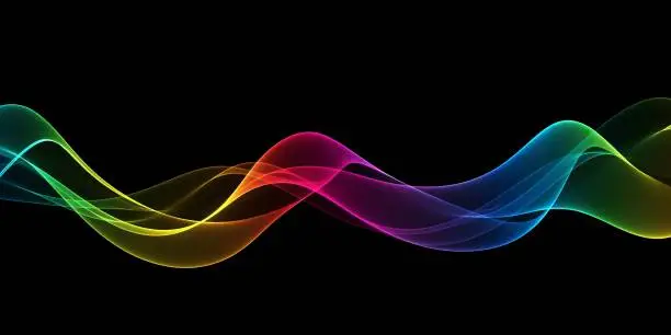 Photo of Abstract flowing wavy lines. Colorful dynamic wave. Design element for concept of music, party, technology, modern