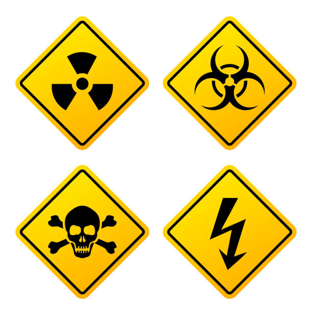 предупреждающие знаки, набор желтых знаков безопасности - toxic waste vector biohazard symbol skull and crossbones stock illustrations