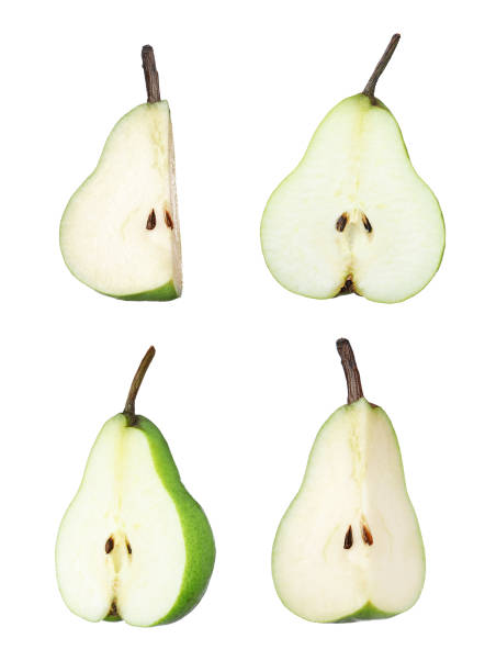 istock Set with tasty ripe pears on white background 1393957831