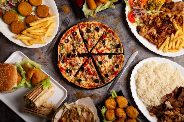 istock Top down view on traditional Turkish foods on a rustic table. Close. 1393958357