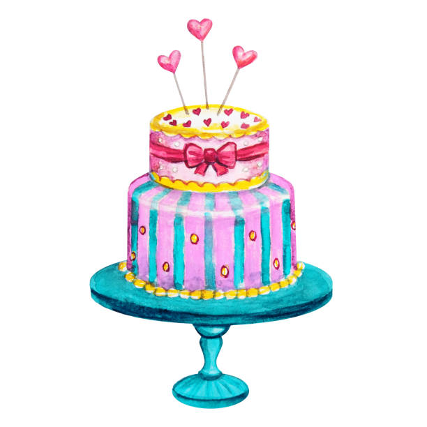 istock Watercolor hand drawn cake of colored mastic. Holiday illustration isolated on white background. 1393962629