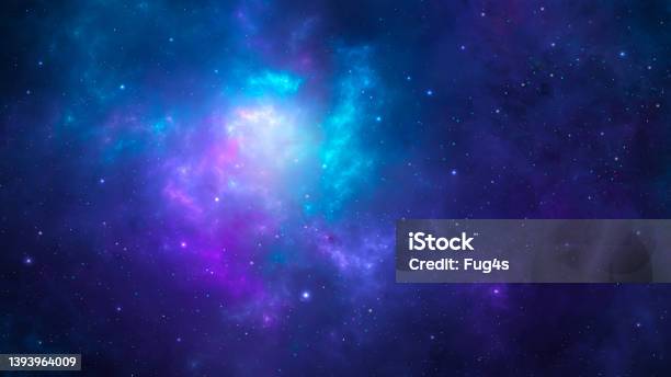 Space Background Colorful Fractal Blue And Violet Nebula With Star Field 3d Rendering Stock Photo - Download Image Now