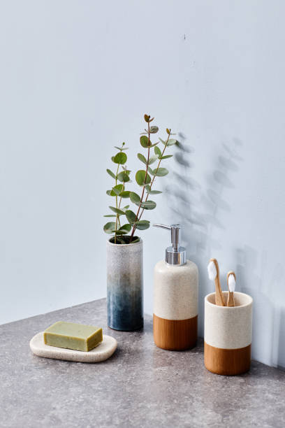 istock Toiletries in design containers on toilet table 1393964128