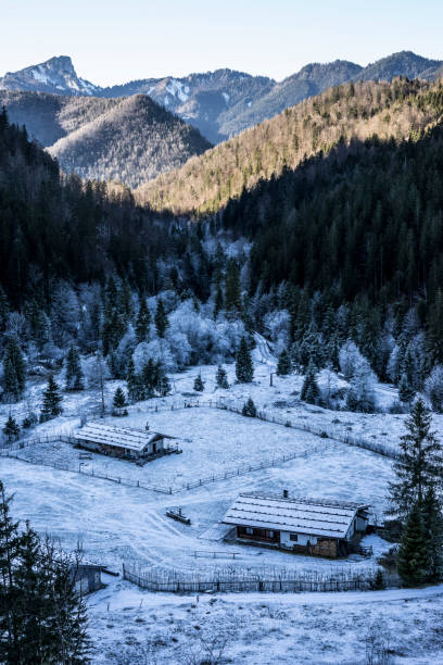 Some alpine huts in the Chiemgau Alps, Ruhpolding, Bavaria, Germany.