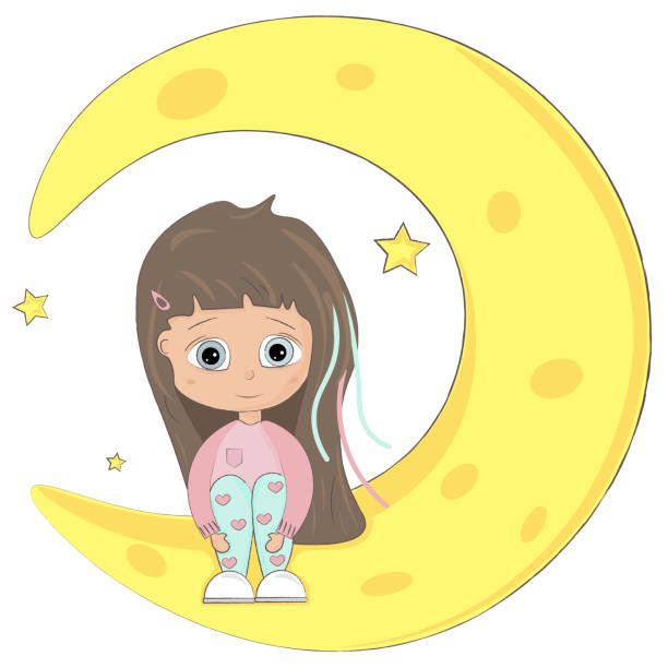 istock cartoon girl sitting on the moon 1393965578