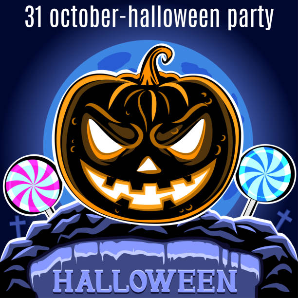 istock Pumpkin on the cemetery. Halloween Party design template for poster. Vector. 1393966177